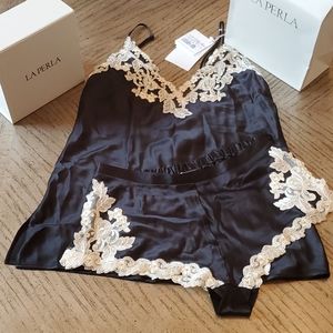 La Perla Black Chemise with Delicate Lace Trim